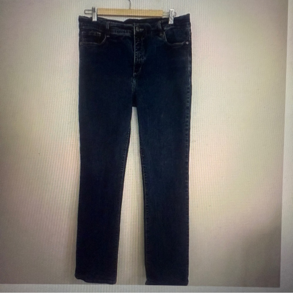 NYDJ Womens Straight Slim Leg Jeans - Dark Indigo